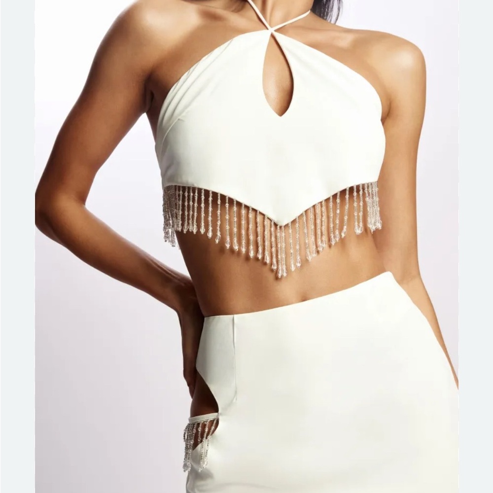 Meshki Jayleen Keyhole Triangle Halter Top – White, Size Small – Brand New!